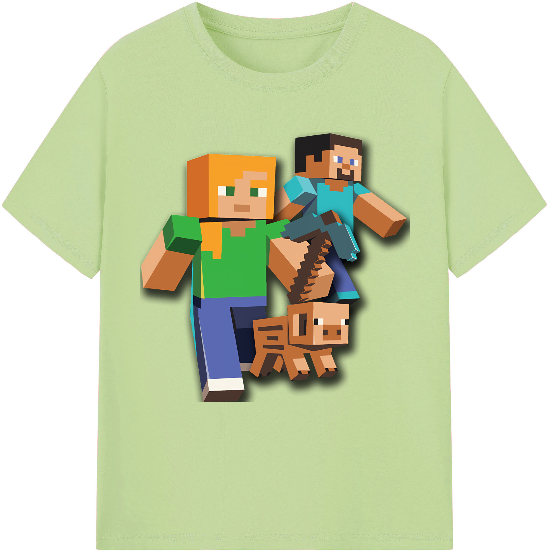 （画像用） マインクラフト ブロックの世界 Minecraft MC Block world 綿100％半袖Tシャツ（フロントプリント）